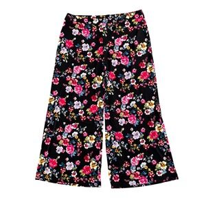 Black‎ Floral Wide Leg Cropped Pants Y2K Cottagecore Indie LP